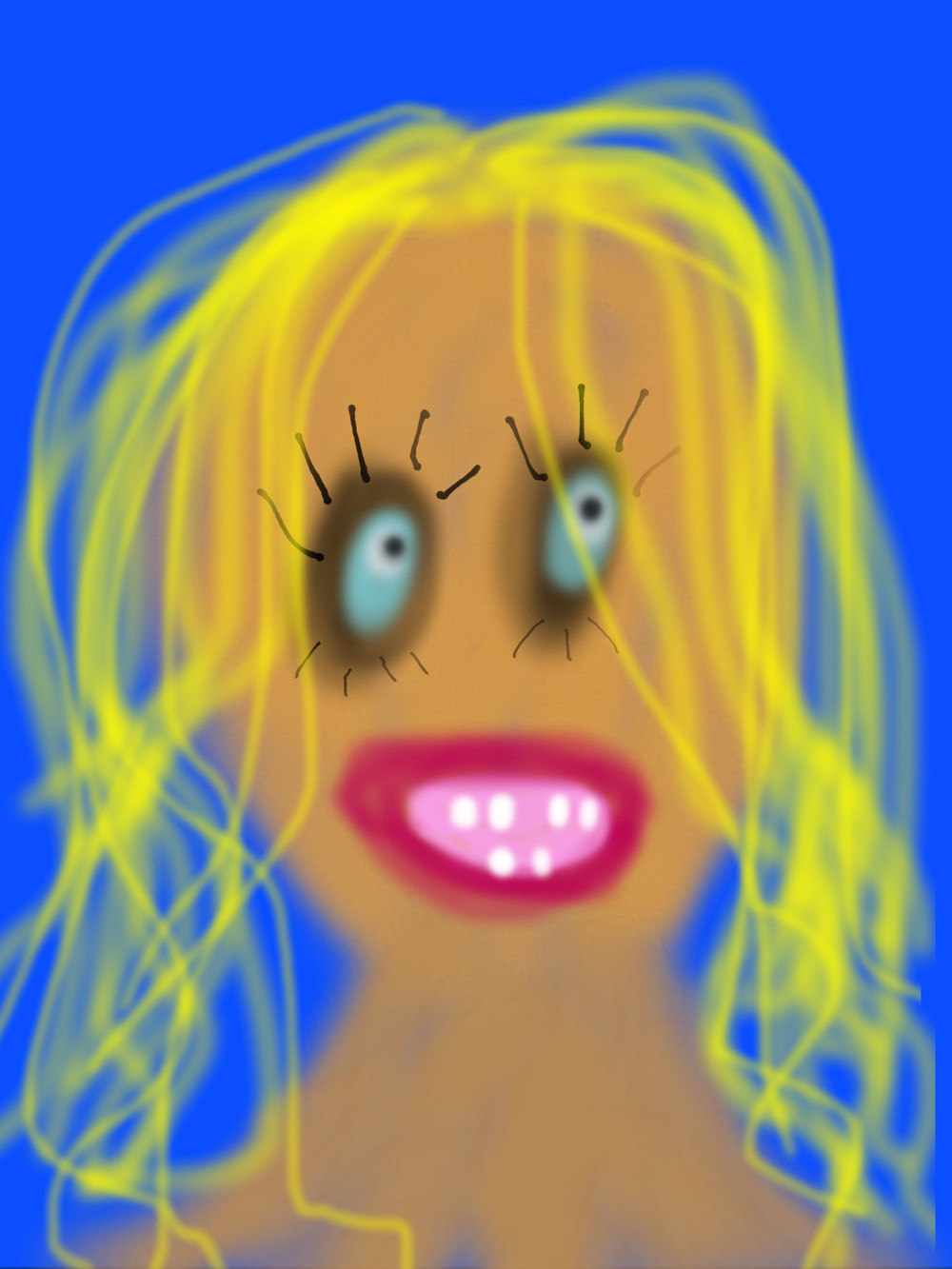 Yellow Scribble Hair on Blue