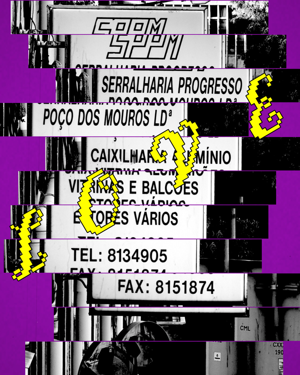 Lisbon Shop Signs, Glitch Stripes, Yellow Letters