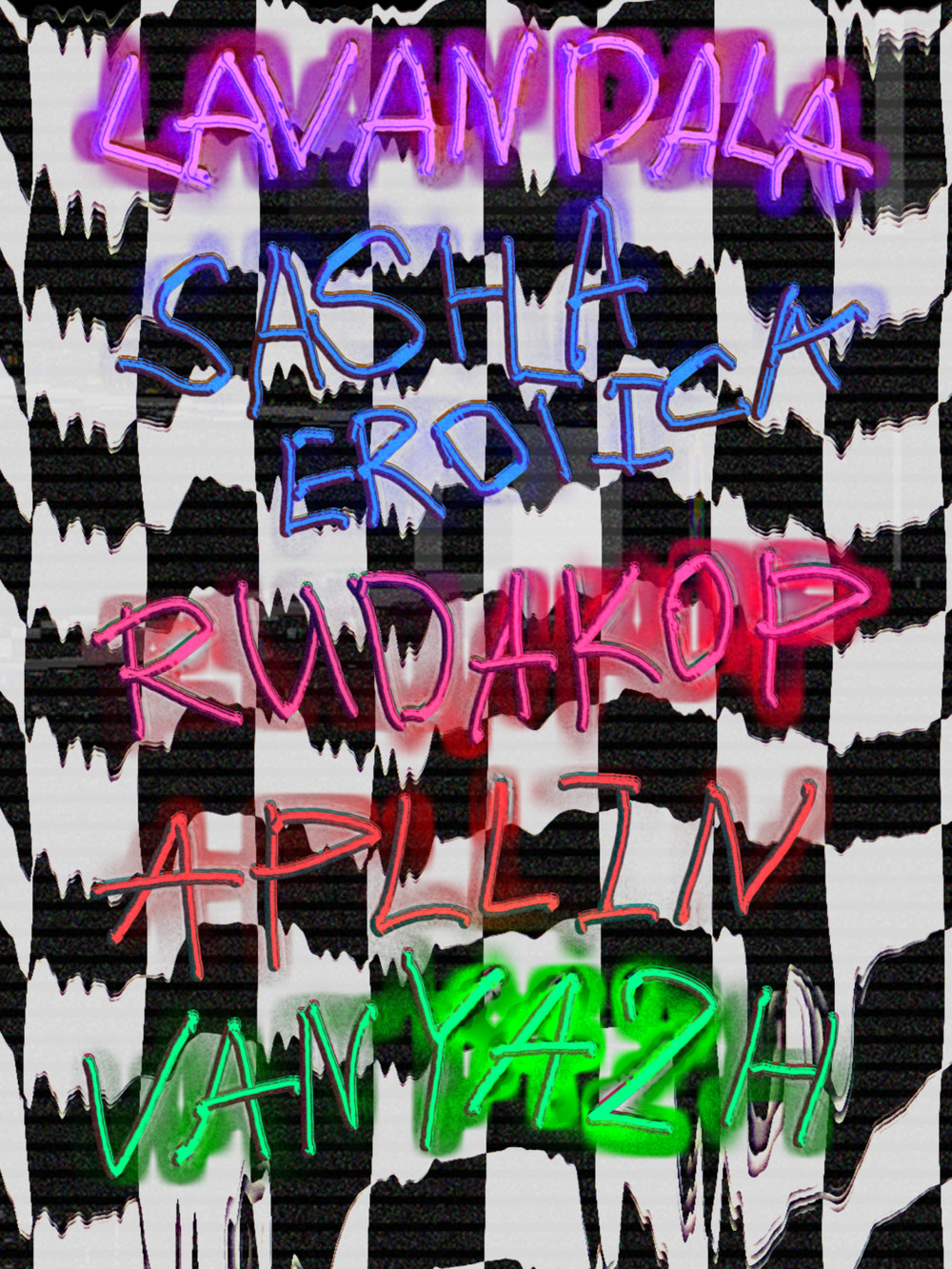 Neon Lineup on Black and White Checker
